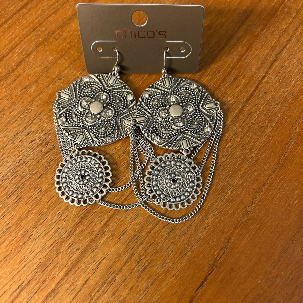Chico's Intricate Silver Dangle Earrings